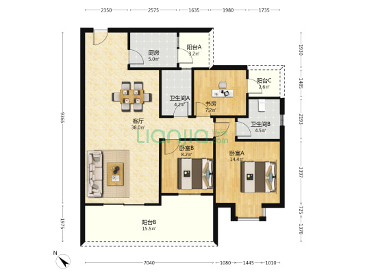崇新苑 3室1厅2卫 123平方