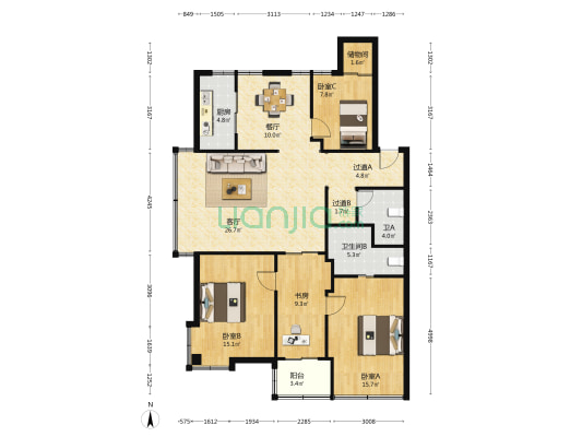 金鼎公寓 4室2厅2卫 127平方