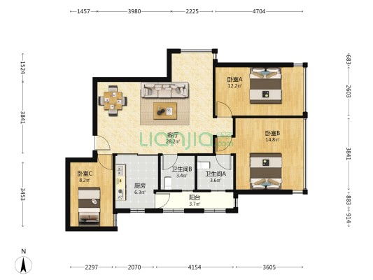 华景新城逸馨居 3室1厅2卫 108平方
