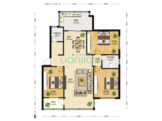 省商务厅宿舍 3室2厅2卫 109平方