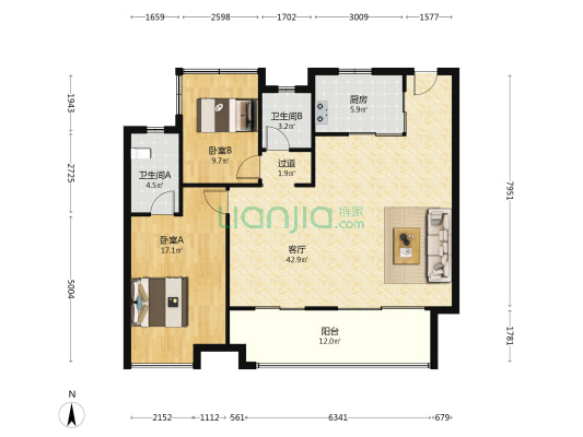 保利中交和光逸境 2室1厅2卫 131平方