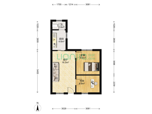 气象局宿舍 2室1厅1卫 64平方