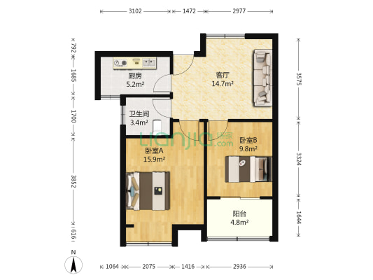 学府壹号 2室1厅1卫 81平方