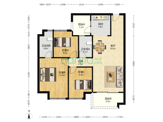 碧桂园天悦 3室1厅2卫 114平方