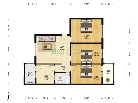 万里运输家属院 3室2厅1卫 98平方