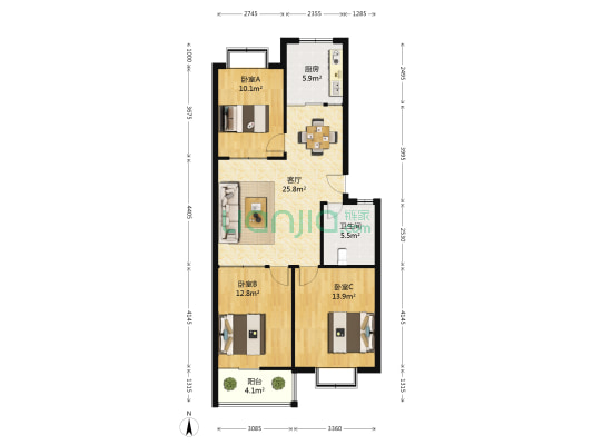 明德花园(潍城区) 3室1厅1卫 100平方