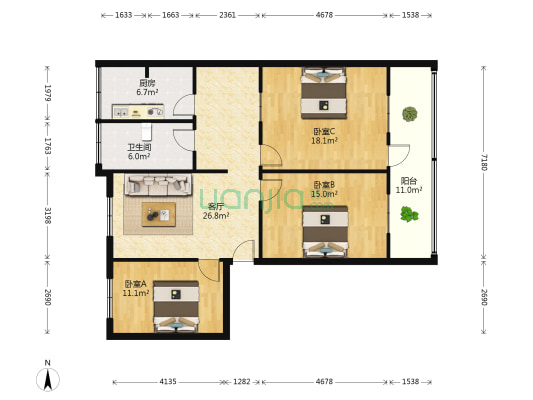 裕达印刷厂家属院 3室1厅1卫 110平方