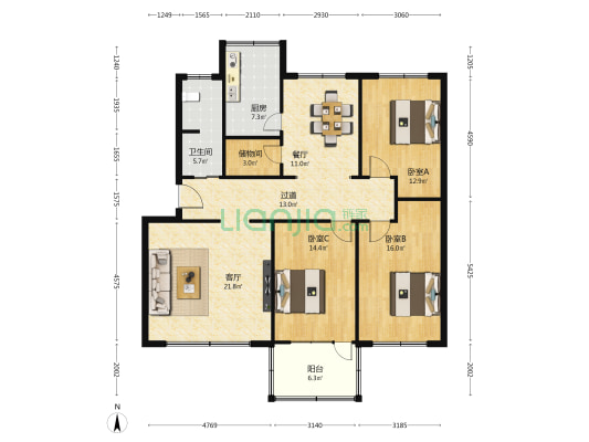 正定城关法庭家属楼 3室2厅1卫 131平方