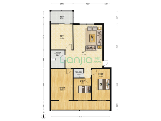 三龙小区 2室2厅2卫 146平方