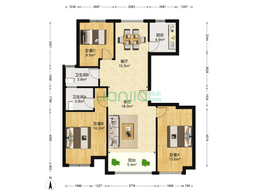新大蓝庭 3室2厅2卫 108平方