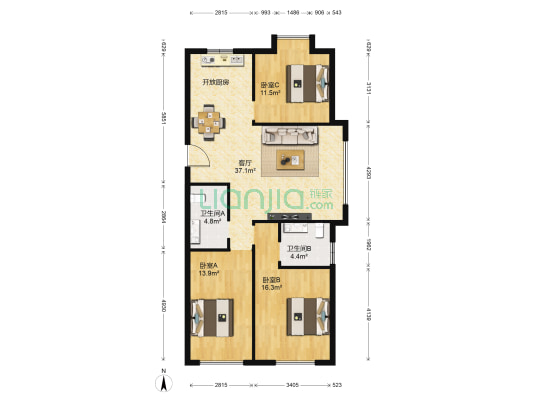 碧桂园凤凰山庄 3室1厅2卫 122平方