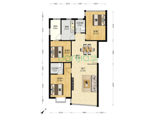 锦华金都 3室2厅2卫 107平方