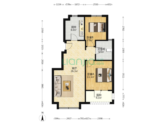 保利时代C8区 2室1厅1卫 79平方