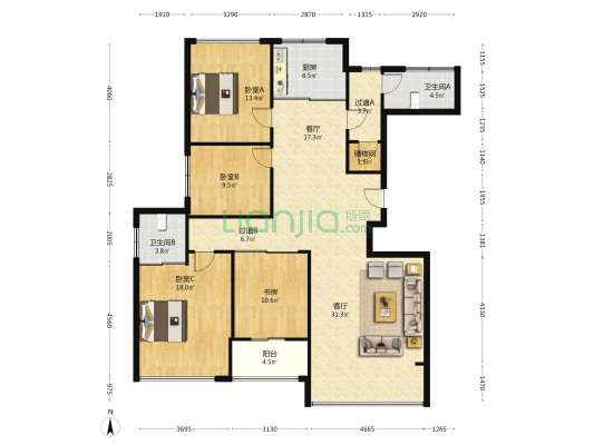 克拉公馆 4室2厅2卫 163平方