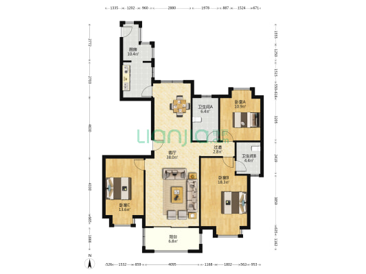 赣铁九龙府瑞园 3室1厅2卫 142平方