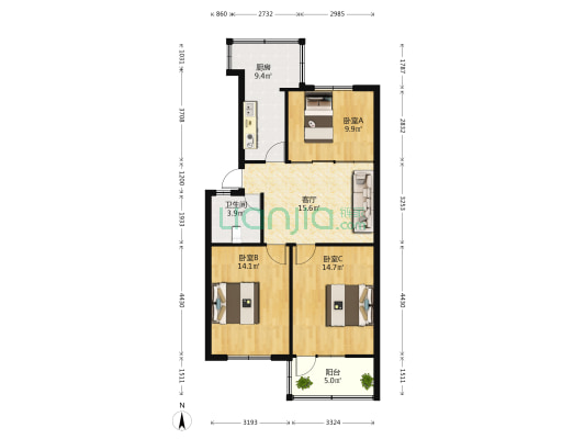 河北警官学校家属院 3室1厅1卫 84平方
