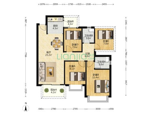 大都华园 4室1厅2卫 92平方