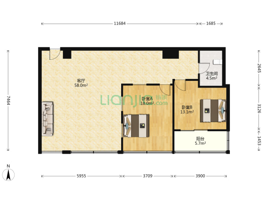 同曦鸣城商务楼 2室1厅1卫 135平方
