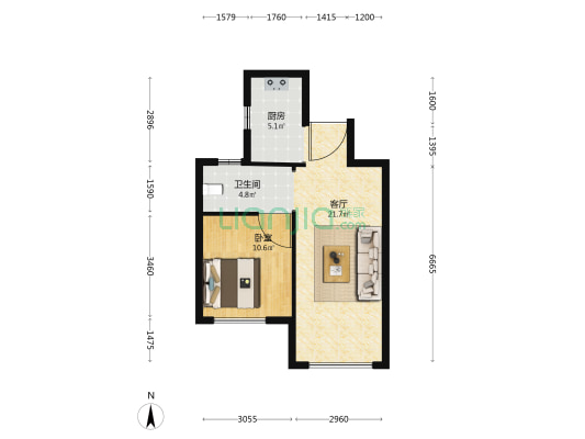 怡河佳苑 1室1厅1卫 60平方