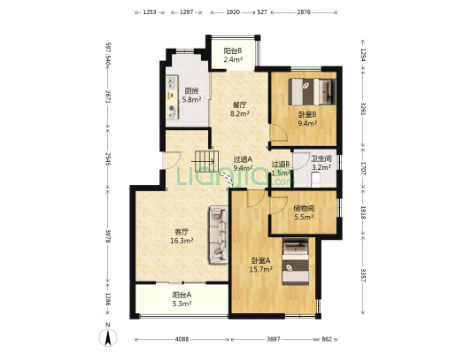 奥林匹克花园橄榄苑 2室2厅1卫 99平方