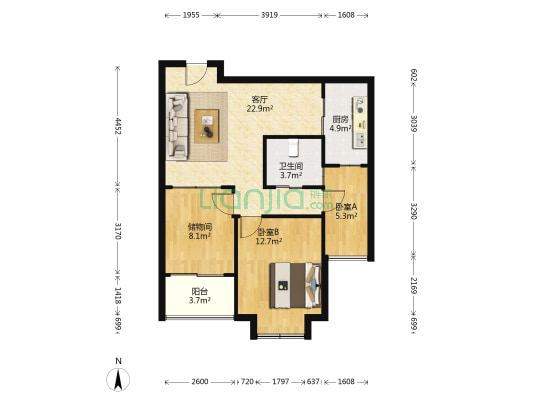 山海丽景苑 2室1厅1卫 74平方