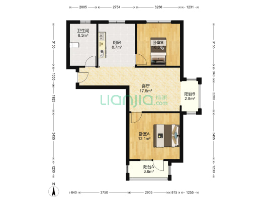 出售香邑溪谷南北通透两居  毛坯 采光好-户型图