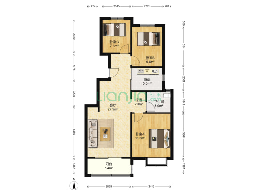 奥园水榭春天 3室1厅1卫 99平方