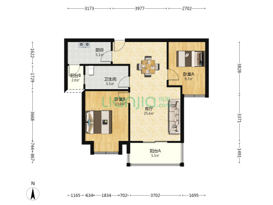 黄金口滨江花园一期 2室1厅1卫 83平方