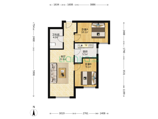 上京润园 2室1厅1卫 76平方