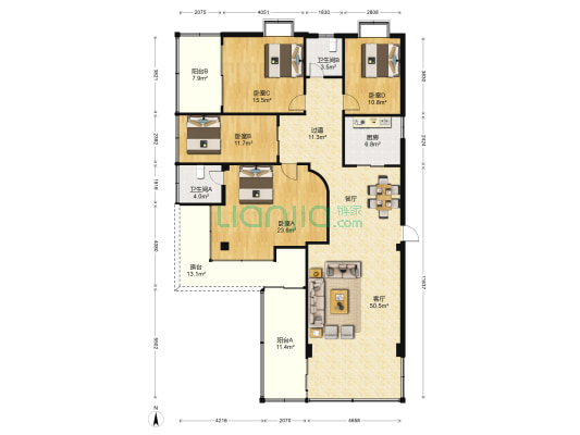 金山桔园龙苑 4室1厅2卫 134平方