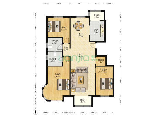 南北通透，总高11层，一梯两户，住在公园内-户型图