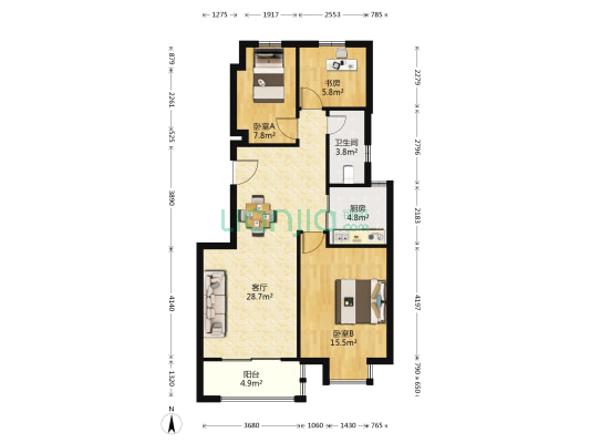 大胜广厦 3室1厅1卫 98平方