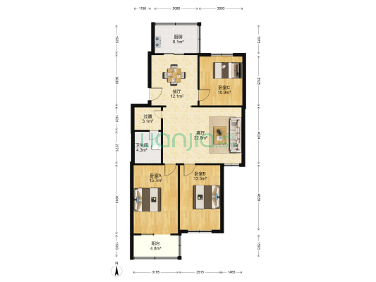 漪鑫雅园 3室2厅1卫 110平方