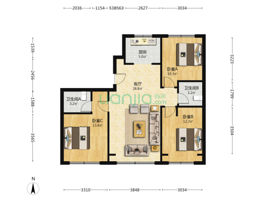 融汇中央广场 3室1厅2卫 118平方