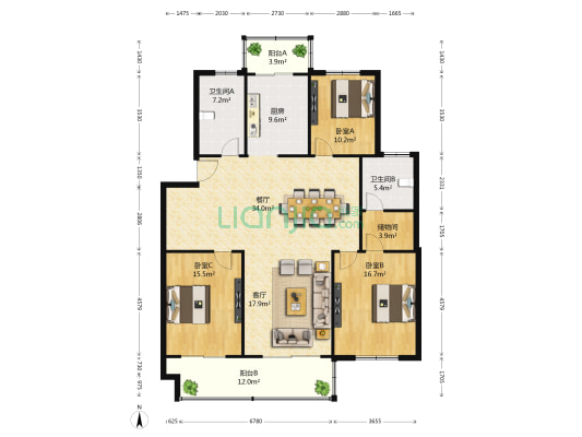 丽泰花园 3室2厅2卫 146平方
