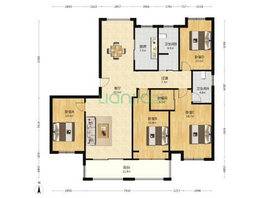 海陵首府 4室1厅2卫 169平方