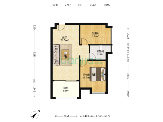 富力湾二期 2室1厅1卫 68平方
