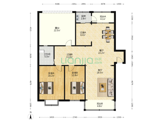 宏扬花园 2室2厅1卫 123平方
