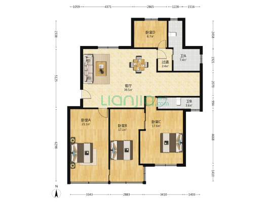 人民中路33弄小区 4室1厅2卫 250平方