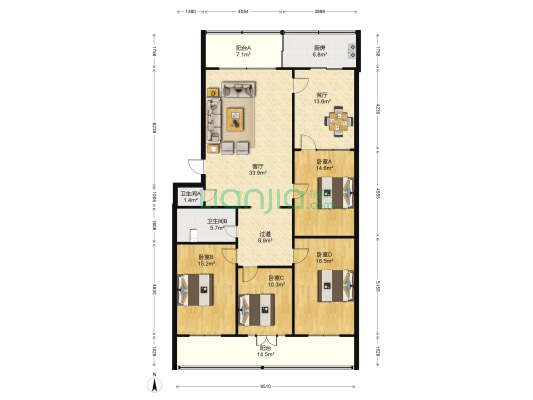 山西省工会小区 4室2厅2卫 157平方