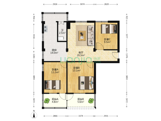 卫国西路 3室1厅1卫 85平方