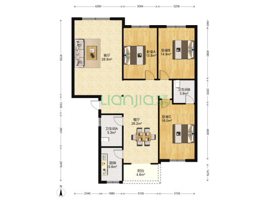 外贸小区 3室2厅2卫 144平方
