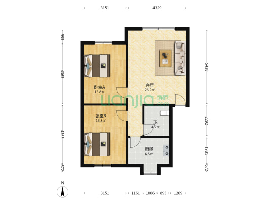 信江中路3号 2室1厅1卫 80平方