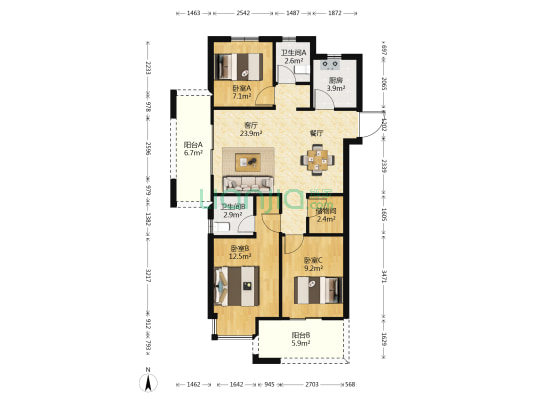 建发玺院 3室1厅2卫 98平方