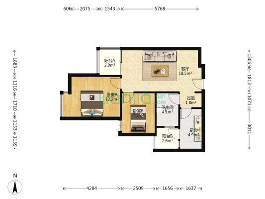 恒大御峰 2室1厅1卫 83平方