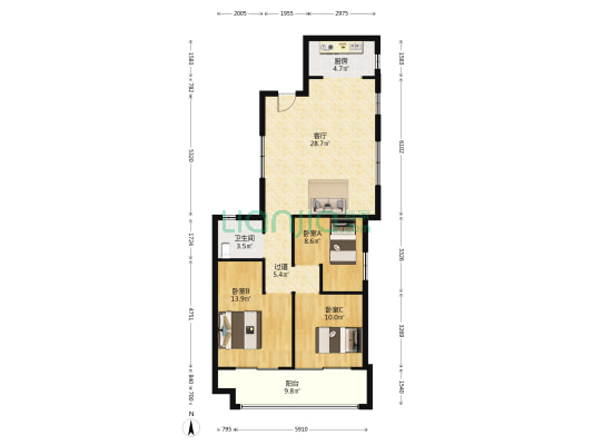 意禾佶第 3室1厅1卫 121平方