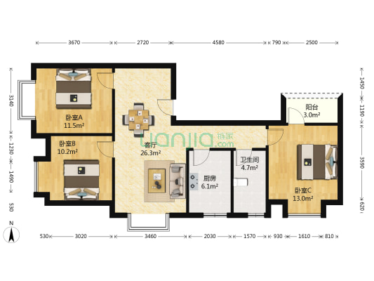 金冠还建房 3室1厅1卫 89平方