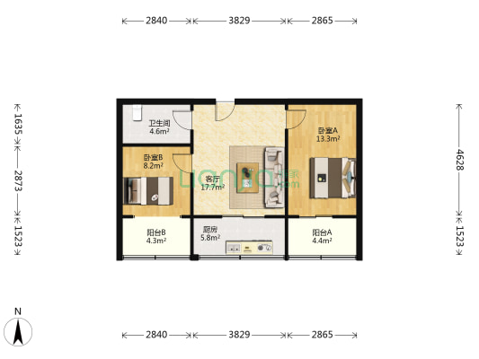 陕西省酶工程技术研究中心家属院 2室1厅1卫 53平方