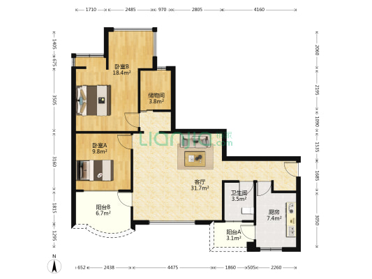 南方新城东苑 2室1厅1卫 99平方