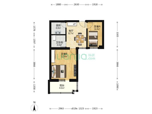 宝产胡同15号院 2室1厅1卫 50平方